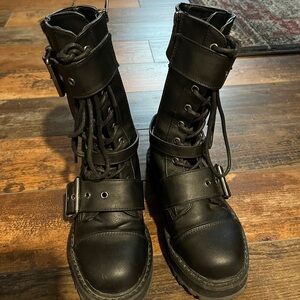 Black Combat Boots with Buckles